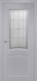Межкомнатная дверь Вела со стеклом Сатинат с фотопечатью эмаль Скай грей ликвидация товара