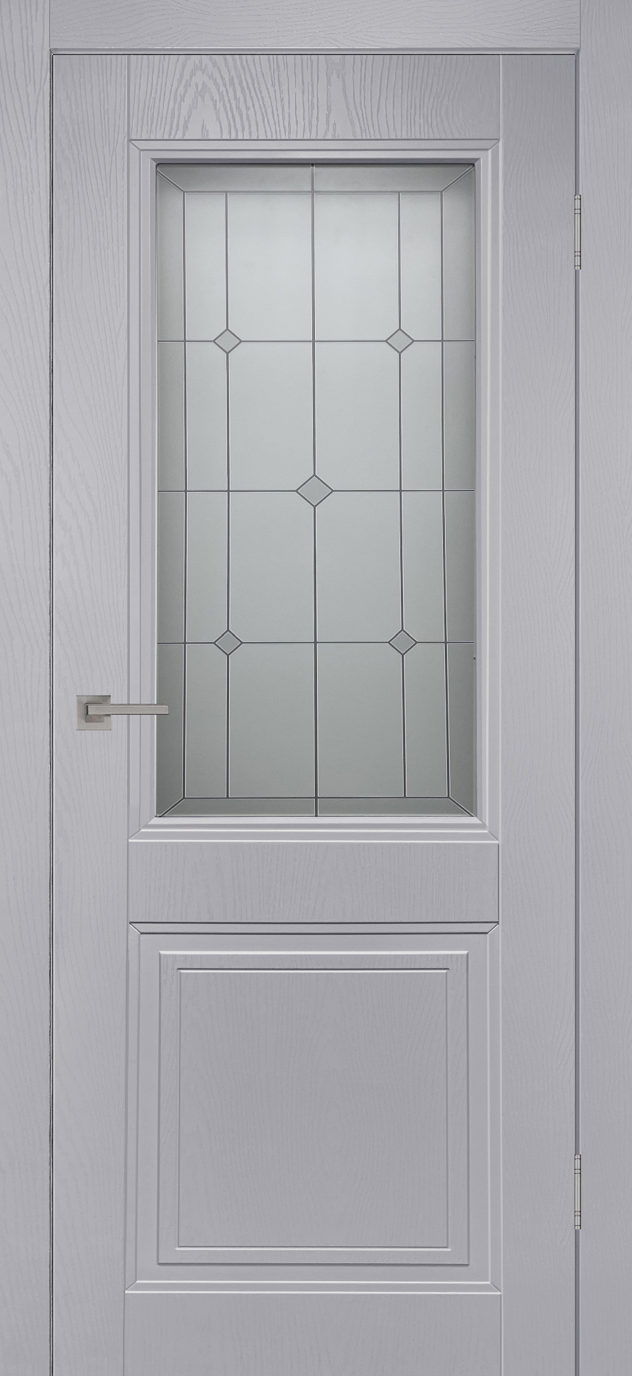 Межкомнатная дверь Берген со стеклом Сатинат с фотопечатью эмаль Скай грей